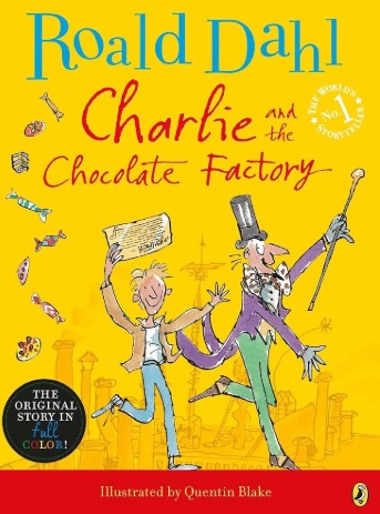 Charlie and the Chocolate Factory book cover โ yellow Puffin edition